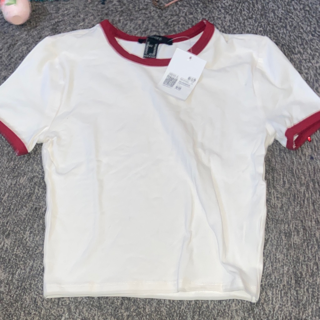Forever 21 White And Red Crop Top
